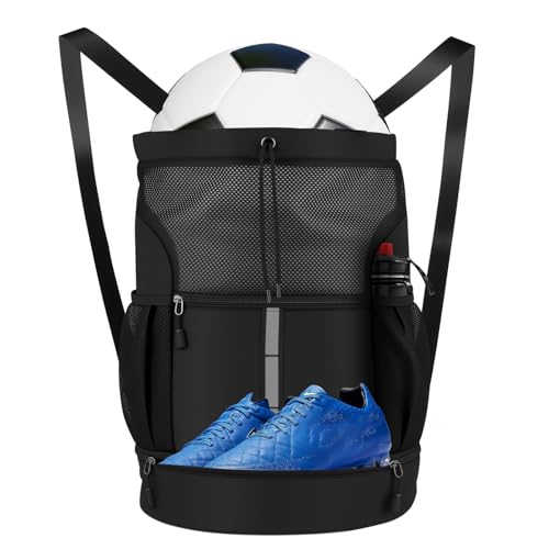 Large Capacity Soccer & Basketball Drawstring Backpack with Shoe Compartment