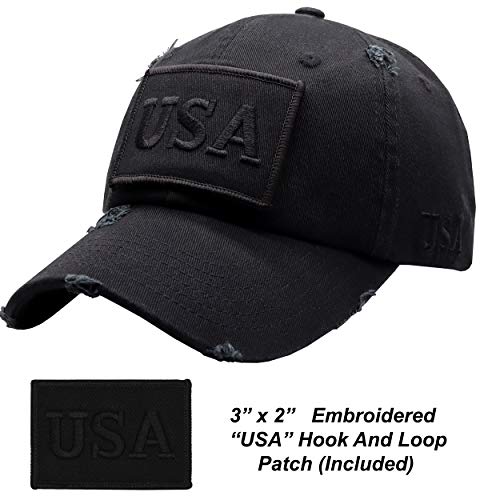 Unisex American Flag Baseball Hat Black Mesh Snapback Cap with Patriotic Patches