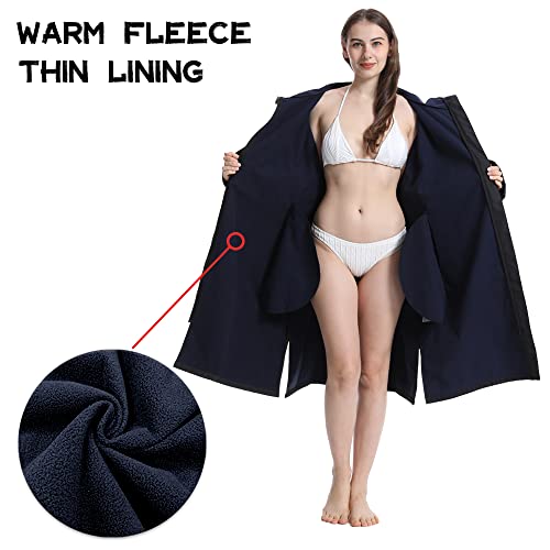 Oversized Waterproof Swim Parka - Windproof Warm Beach Coat Large-X-Large Black
