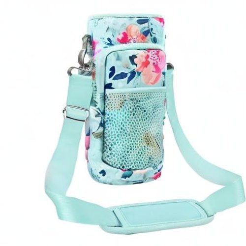 Half Gallon Water Bottle Carrier Bag, Bottle Pouch Phone Holder, Adjustable Shoulder Hand Strap 2 Pocket Sling Neoprene Sleeve Sports Water Jug Accessories for Hiking Travelling &Camping