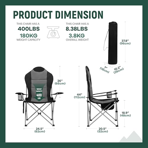 OUTSIDER High Back Camping Chair 2 Pack - Black-Gray, 400lb Capacity, Foldable Outdoor Chairs