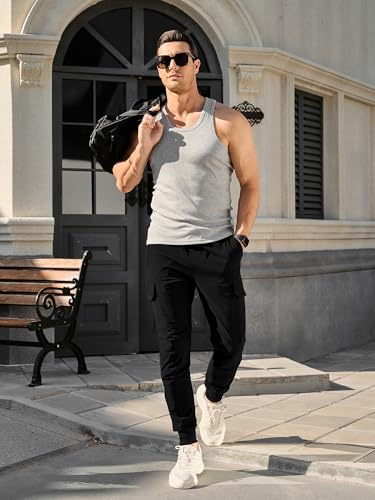 Men's Slim Fit Stretch Cargo Joggers - Medium Black