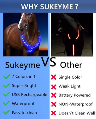 LED Horse Breast Collar with 7 Colors Light Up Horse Tack for Night Riding
