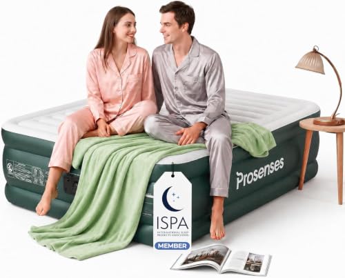 Queen Air Mattress with Built-in Pump - 18in, Midnight Green, 3-Layer Laminated Design