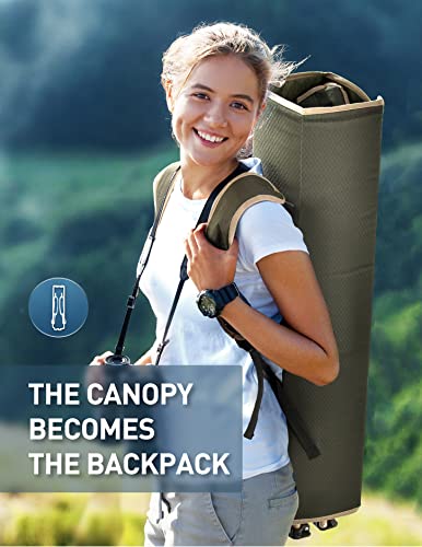 Olive Green Camping Chair with Canopy Shade Backpack - Foldable & Durable