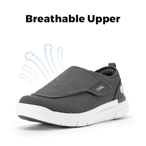 FitVille Extra Wide Diabetic Slip-On Shoes for Men Gray 11 Wide Deep – Swollen Feet, Pain Relief, Adjustable Walking Footwear