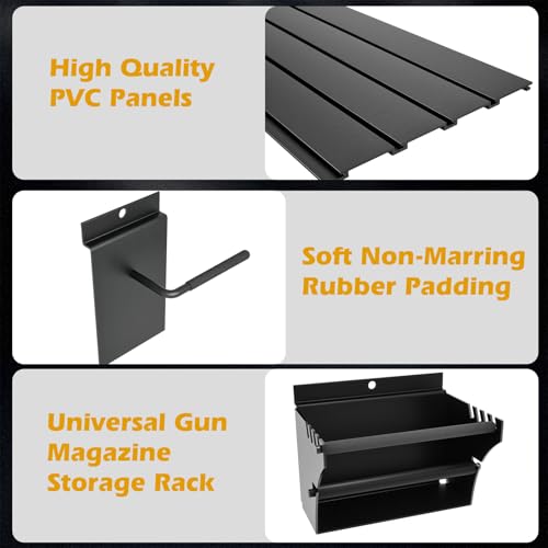 Gun Wall Rack with Magazine Storage - Modular Rifle & Pistol Organizer, Black