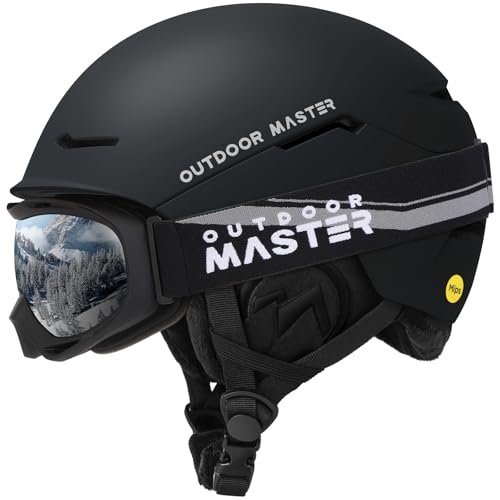 OutdoorMaster ELK MIPS Ski & Snowboard Helmet Set with OTG Goggles - Matte Black, Large