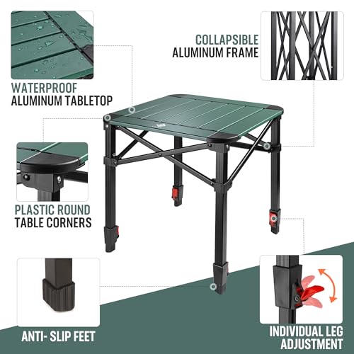 VILLEY Green Medium Folding Camping Table - Portable Aluminum Outdoor Square Table