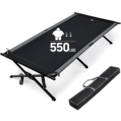 Black Extra Wide Camping Cot for Adults 550 lbs Support Folding Bed with Carry Bag
