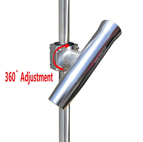 Vertical & Horizontal Adjustable Boat T-Top Rod Holder Clamp-On - Silver Aluminum, Degree Rotatable - Fits 1-2 Inch Pipes