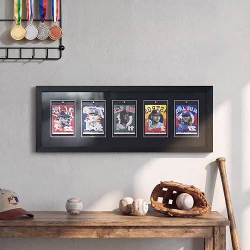 Sports Card Display Frame with Magnetic Card Holder & Tempered Glass - Holds 5 Cards