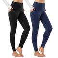 Fleece Lined Women's Thermal Leggings with Large Pockets - Black & Blue, Size Large