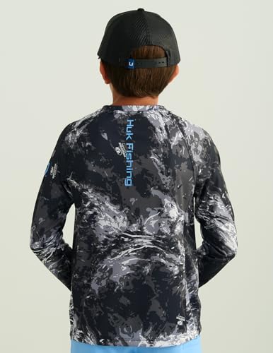 Kids Fishing Shirt Long Sleeve Pursuit Pattern Mossy Oak Stormwater Midnight Large