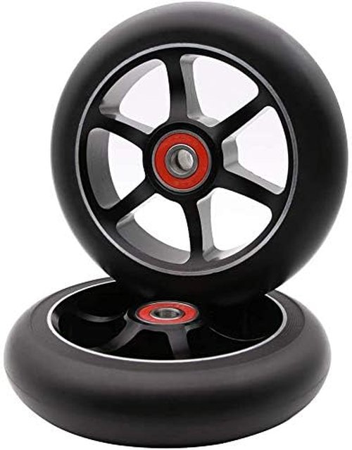 2Pcs 120mm Pro Scooter Wheels with Abec 9 Bearings for MGP/Razor/Lucky Pro Scooters (6 Spoke) (Black)