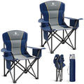 LET'S CAMP Oversized Heavy Duty Padded Folding Camping Chair Navy Blue Twin Pack