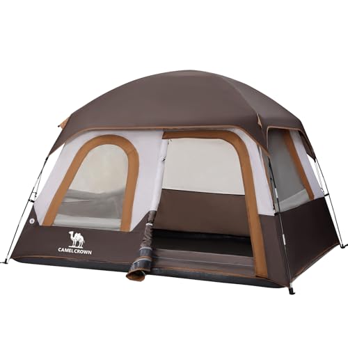 Camel Crown 4 Person Waterproof Camping Tent - Coffee Brown, Lightweight & Portable for Outdoor Hiking & Camping