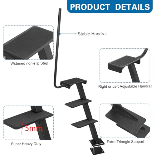 OUTPRIZE Vertical Mount 3-Step Boat Trailer Step with Handrail – Heavy Duty, Rust-Resistant