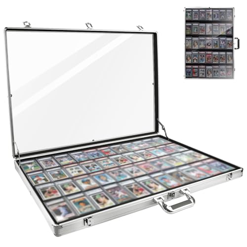 Silver Trading Card Display Case 34x22 Inches Aluminum Frame Acrylic Cover Lockable