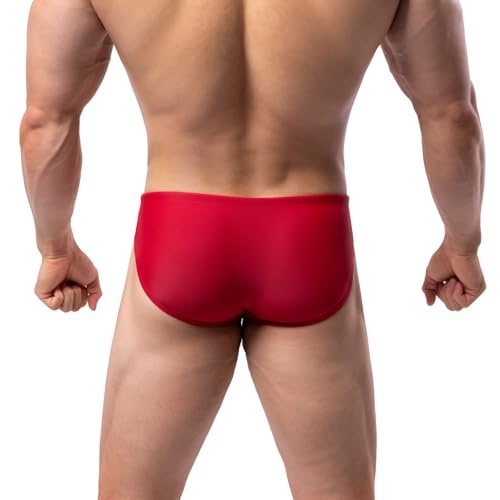 Men's Solid Swim Briefs with Drawstring - Large Red Bikini Swimwear