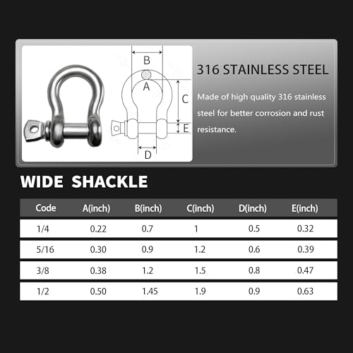 3/8 Inch 4 Pack Stainless Steel D-Ring Shackles Marine Grade Heavy Duty for Boat Rigging