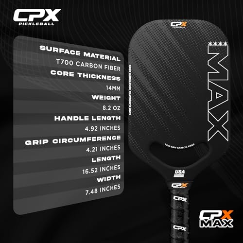 CPX MAX Raw Carbon Fiber T700 Pickleball Paddle - Diamond White, Elongated 16.52"