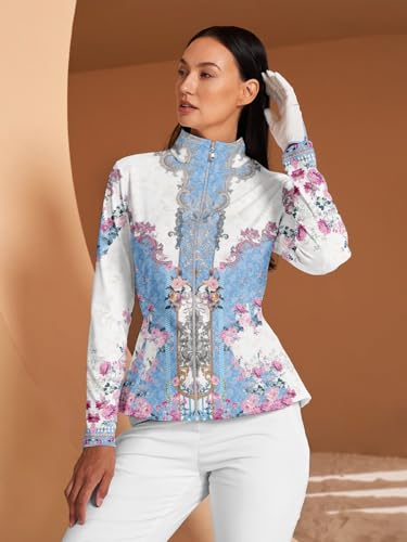 ACEGOLFS Women's Floral Golf Jacket Blue XL Lightweight Zip-Up Athletic Outerwear
