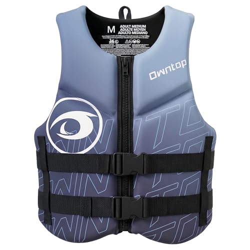 Owntop Adult Water Sport Swim Vest Grey Medium Neoprene Floaties, Adjustable Zipper & Buckles