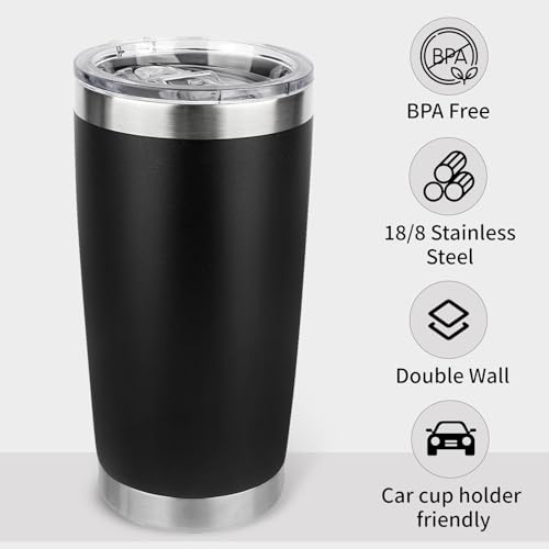 12 Pack 20oz Stainless Steel Travel Tumblers with Lids Black - Double Wall Insulated