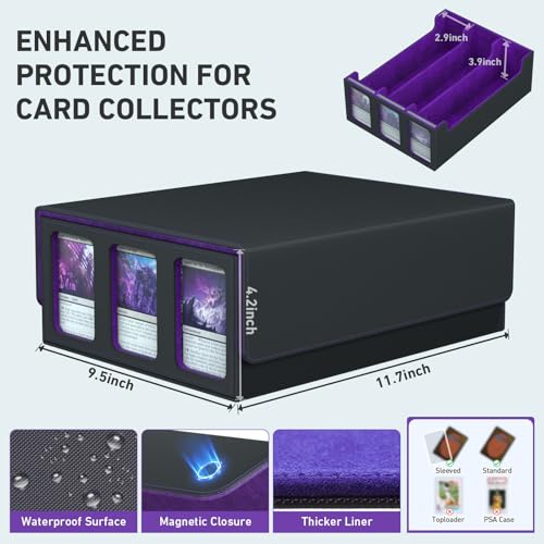 Purple 3-Row Trading Card Storage Box for 2400+ Cards with Dividers & Supports