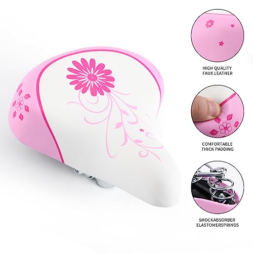 Kids Bike Seat for Girls Bicycle - Pink, Waterproof, Easy Install for 12-20 Inch Mountain Bikes