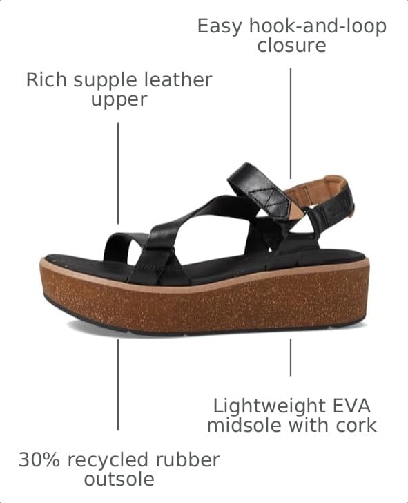 Teva Women's Madera Wedge Sandals - Black, 7, Leather & Cork Comfort