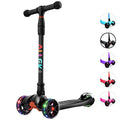 Allek Kick Scooter B02 for Kids - Lean 'N Glide with Light-Up Wide PU Wheels (Black, Adjustable Heights 3-12yrs)