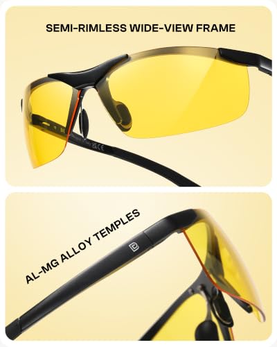 DUCO Night Vision Glasses for Men - Anti-Glare Night Driving, Black Frame 1-8125Y