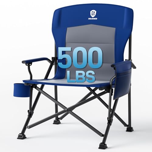 EVER ADVANCED Blue Oversized Folding Camping Chair - Heavy Duty Lawn Chair Supports Up to 500lbs