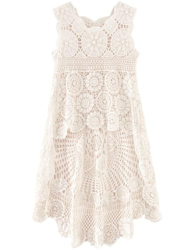 PUWEI Women's Apricot Hollow Out Hi-Low Floral Crochet Bikini Cover Up - One Size