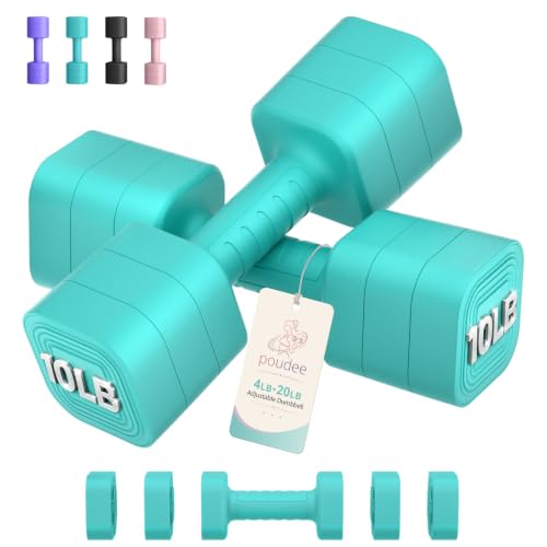 Poudee Mint Green 20LB Adjustable Dumbbell Set - 3-in-1 Home Gym Weights for Men Women