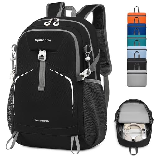 Lightweight Foldable 35L Daypack Backpack - Black, Packable & Water-Resistant