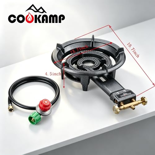 COOKAMP Propane Wok Burner SH90 Cast Iron Portable Camping Stove with Regulator & Hose