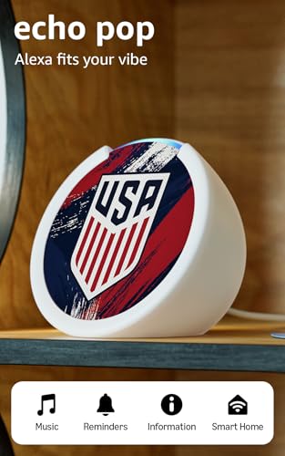 U.S. Soccer Echo Pop Smart Speaker with Limited-Edition Faceplate & Silicone Sleeve - White Variation