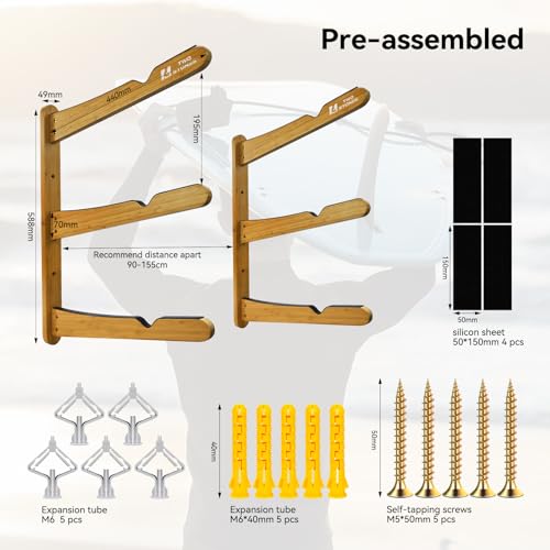 Surfboard Wall Rack 17.3-Inch Heavy Duty Bamboo Stand for Longboards Shortboards & Skimboards - Variation of THIS listing
