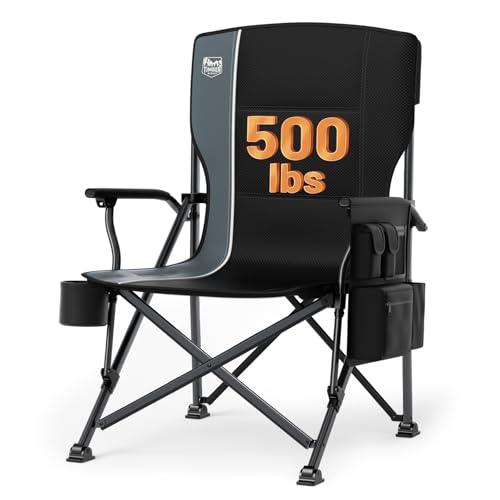 Oversized Folding Camping Chair with High Back and 500lbs Capacity — Black