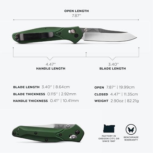 Benchmade Osborne EDC Knife Satin Finish, Green Aluminum Handle, S30V Steel Blade 940