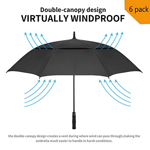 MRTLLOA 6-Pack Windproof Double Canopy Golf Umbrella 62 Inch Black - Extra Large Sun & Rain Protection