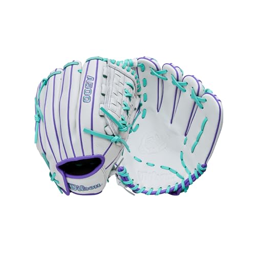Fastpitch Softball Gloves 11.75 Inch Infield/Pitcher Right Hand Throw White Purple Seafoam