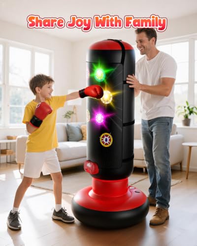 Kids Inflatable Punching Bag Set with Lights, Music & Glove - Red