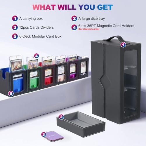 UAONO Multicolour MTG Commander Deck Box with Dice Tray, Modular Card Organizer