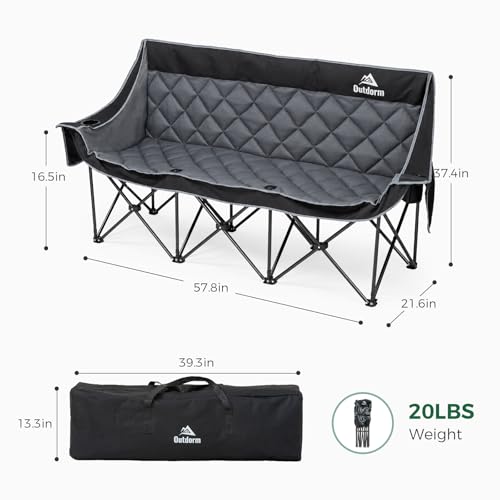 Oversized 3-Person Camping Chair - Heavy Duty Support, Black