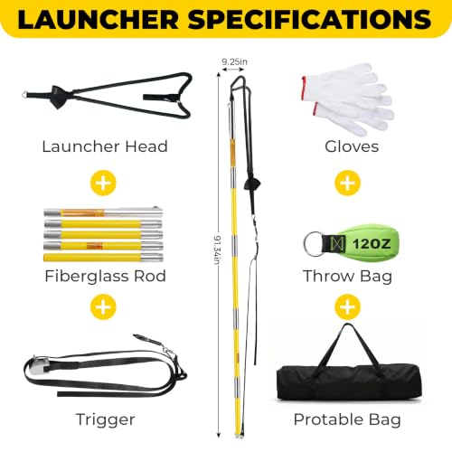 AELIVET Arborist Throw Line Launcher with Trigger & 12 oz Weight Bag, Fiberglass Pole for Tree Climbing & Maintenance