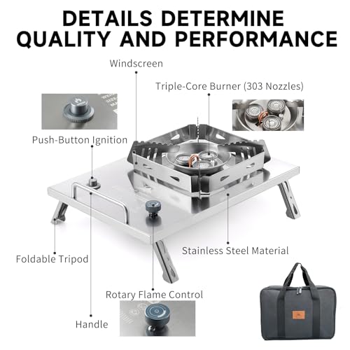 CAMPJOURNEY Large Silver Portable Foldable Camping Stove with Windproof Gas Burner